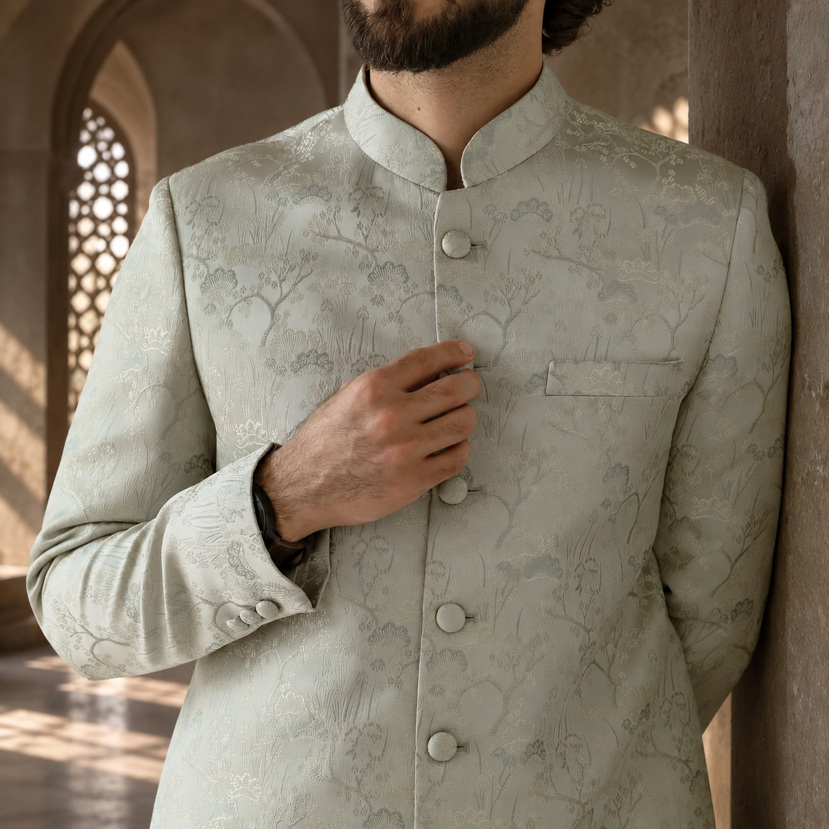 YAMAAN Imperial Sage Green Sherwani