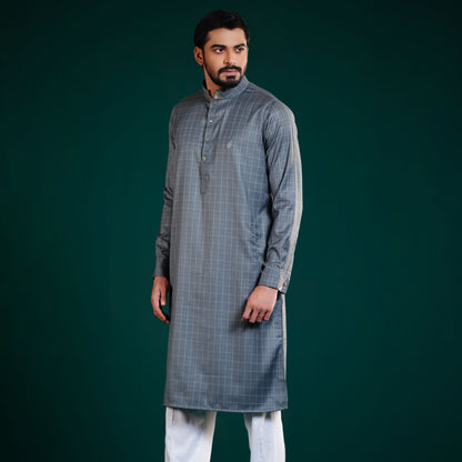 YAMAAN Light Olive Signature Panjabi made from premium tropical suiting with embroidered collar, double cuffs, and signature buttons.