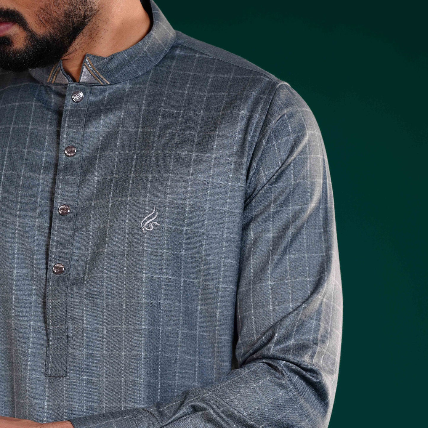 YAMAAN Light Olive Signature Panjabi with a small logo on a dark green background