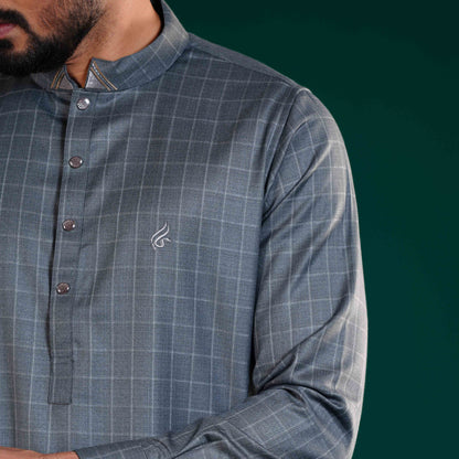 YAMAAN Light Olive Signature Panjabi with a small logo on a dark green background