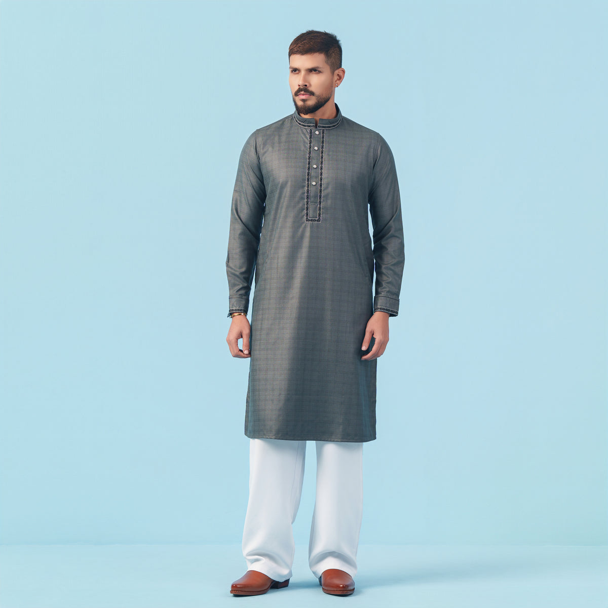 Men Wearing a grey YAMAAN panjabi